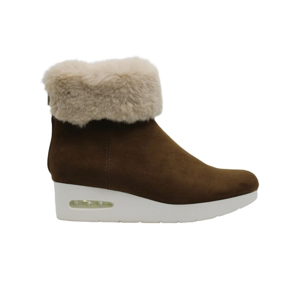 New Women DKNY Brown Fur Wedge Ankle Boots Size 8.5